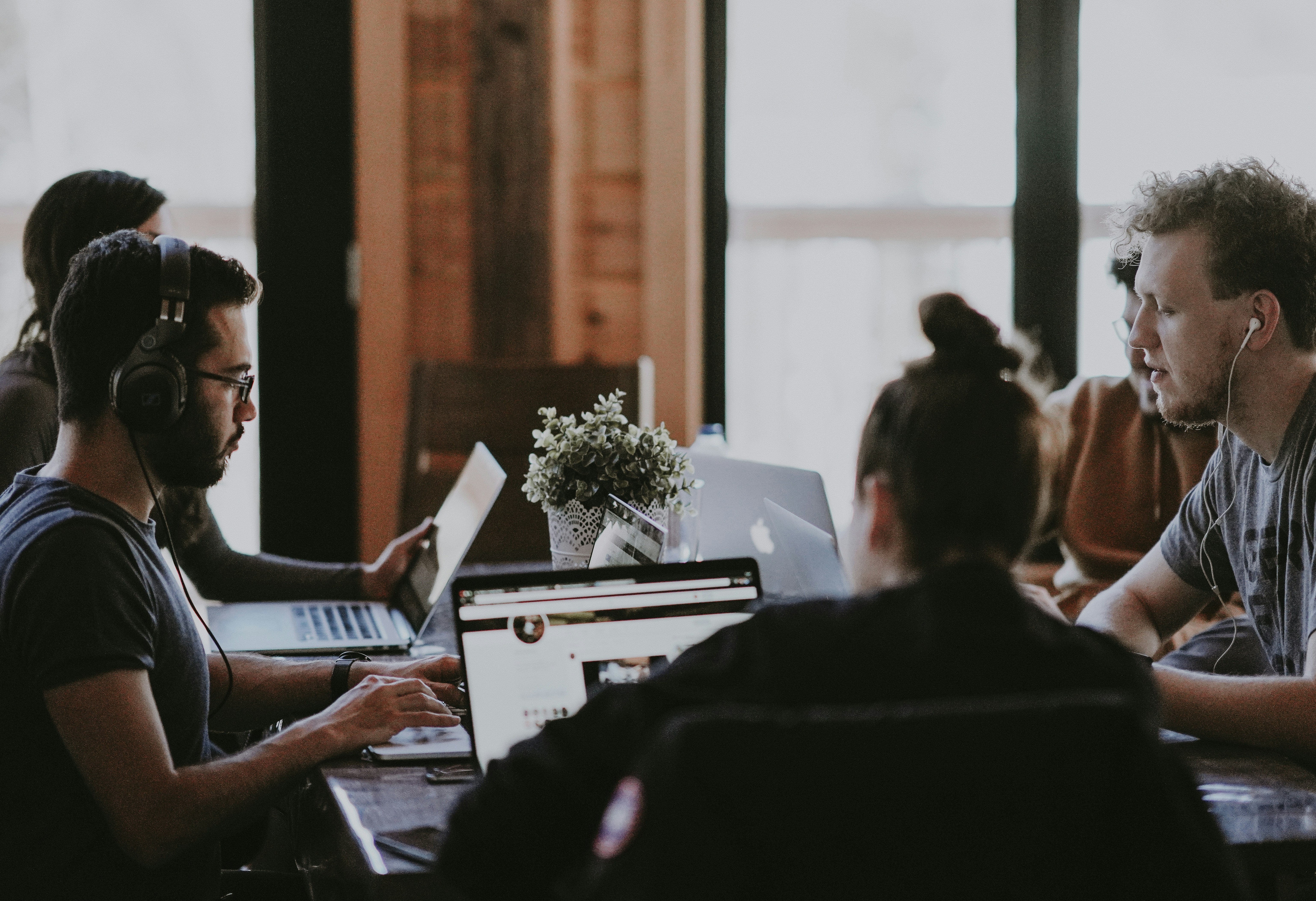 Interns collaborating in a modern office